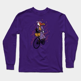 Cute Cartoon Witch Riding a Bicycle Long Sleeve T-Shirt